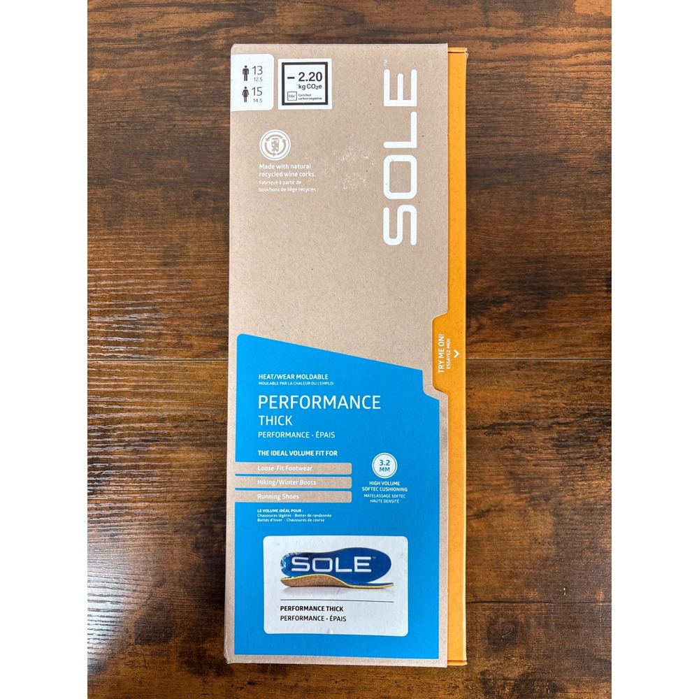 SOLE Performance Thick Heat Moldable Orthopedic Insoles Mens 13 Womens 15 Cork